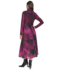 Dkny Women's Exposed Seam Printed Long Sleeves Dress