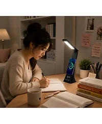 Pursonic 3-in-1 Led Desk Lamp with Wireless Charger and Alarm Clock - Sleek, Smart, and Space-Saving.