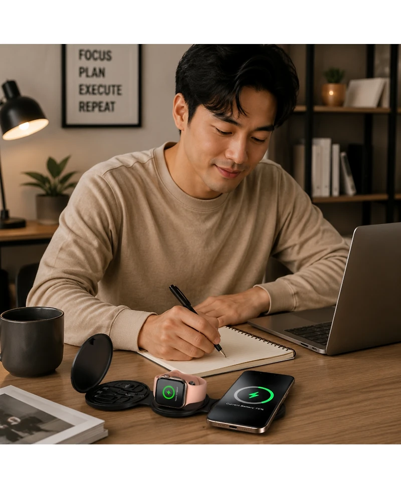 Pursonic Smart Power & Productivity Bundle: 3-in-1 Led Desk Lamp & 5-in-1 Wireless Charging Station
