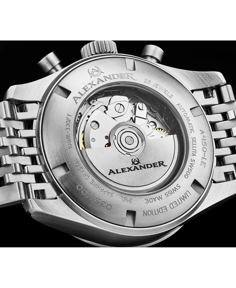 Alexander Men's Megalos Silver-tone Stainless Steel , Black Dial , 51mm Round Watch