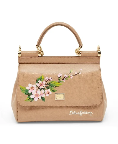 Pre-Owned Dolce and Gabbana Hand-Painted Floral Miss Sicily Leather Satchel