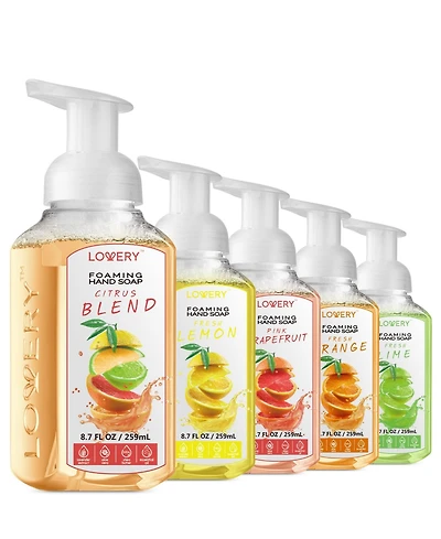 Lovery Hand Foaming Soap in Citrus Blend, Lemon, Orange, Lime, Pink Grapefruit, Moisturizing Hand Soap -5 Piece Hand Wash Set