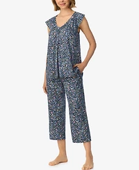Ellen Tracy Women's Flutter Raglan Sleeve Top with Cropped Pant V-Neck Pajama Set