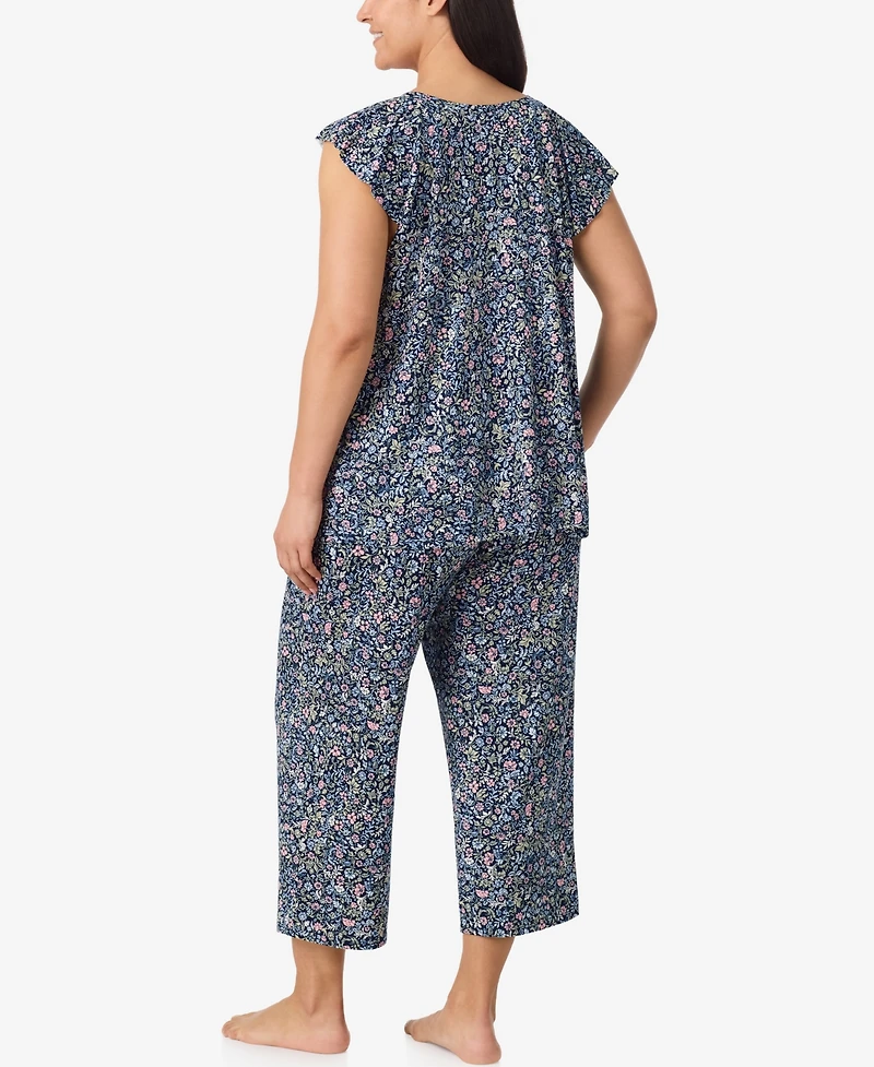 Ellen Tracy Plus V-Neck Flutter-Raglan Sleeve Top and Cropped Pant Set