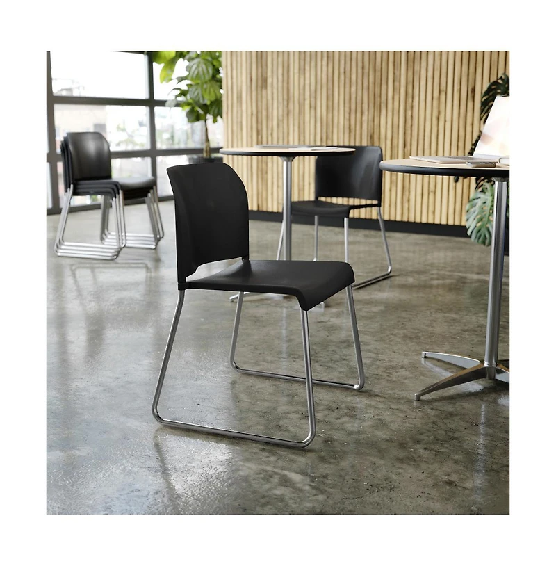 Emma+Oliver Calliope Stackable Office Reception Chair with Contoured Backrest and Chrome Sled Base