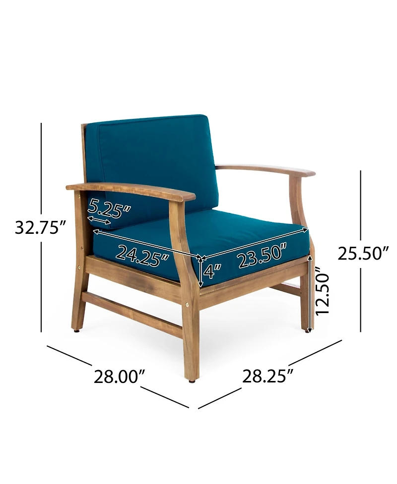 Rainsken Outdoor Accent Chair, Acacia Wood Patio Chair with Thick Cushions and Slat Panel Design, Weather Resistance for Backyard Poolside