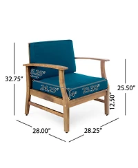 Rainsken Outdoor Accent Chair, Acacia Wood Patio Chair with Thick Cushions and Slat Panel Design, Weather Resistance for Backyard Poolside