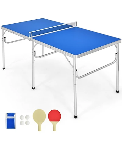 Glintex Ping Pong Table, 60 in Folding Top, Net, 2 Paddles and 4 Balls