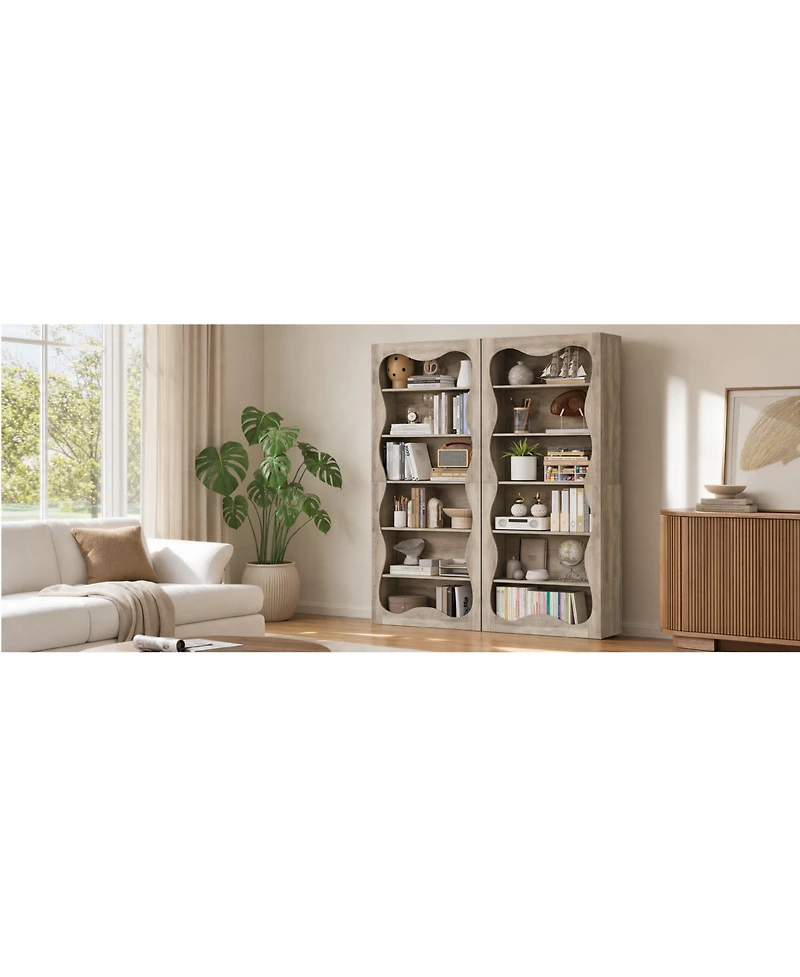 gaomon Tall 6-Tier Wood Bookshelf, Freestanding Bookcase with Wavy Scalloped Edge, Large Storage Display Shelf for Living Room Bedroom Office Library