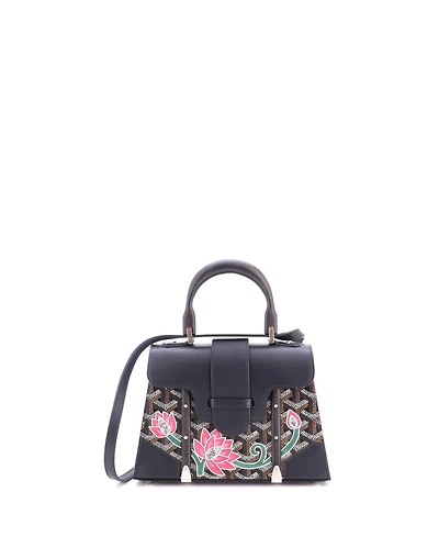 Pre-Owned Goyard Mini Structured Saigon Top Handle Bag Embroidered Coated Canvas with Leather