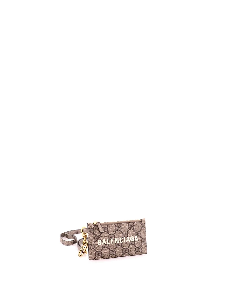 Pre-Owned Gucci x Balenciaga The Hacker Project Zip Card Case with Strap Gg Coated Canvas