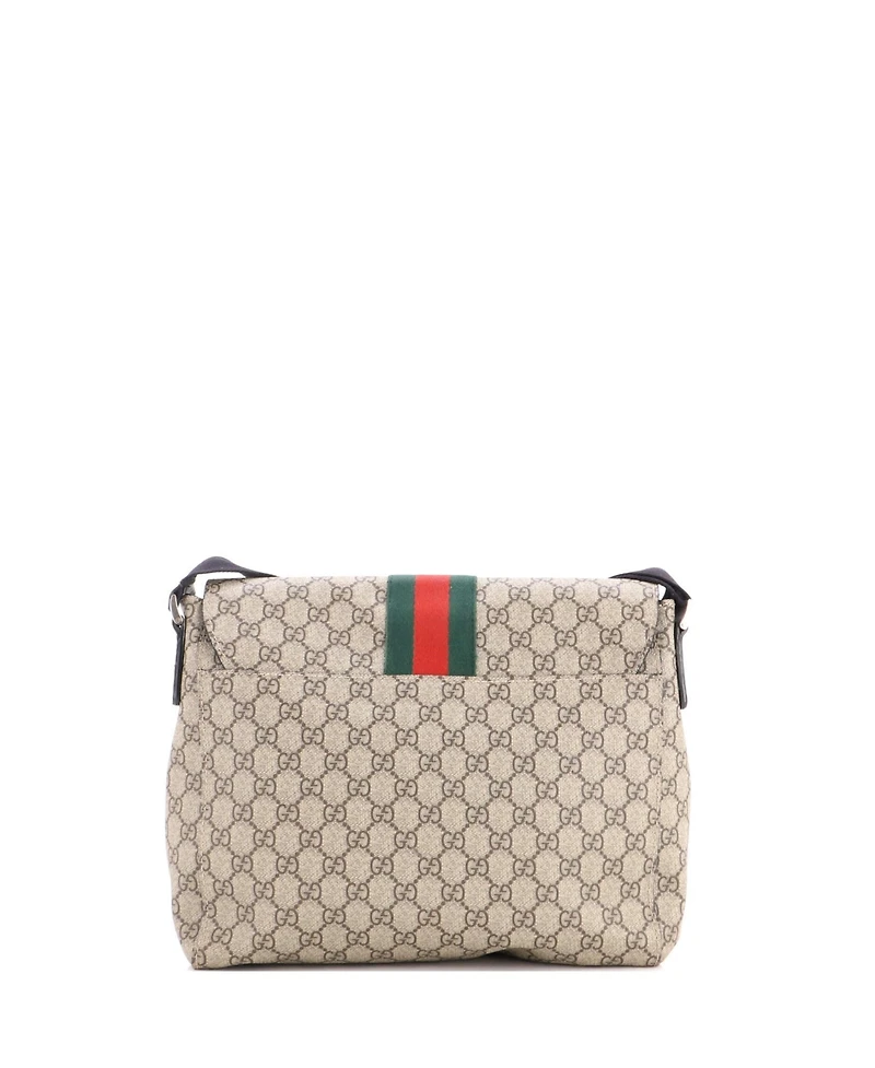 Pre-Owned Gucci Medium Web Flap Messenger Bag Gg Coated Canvas