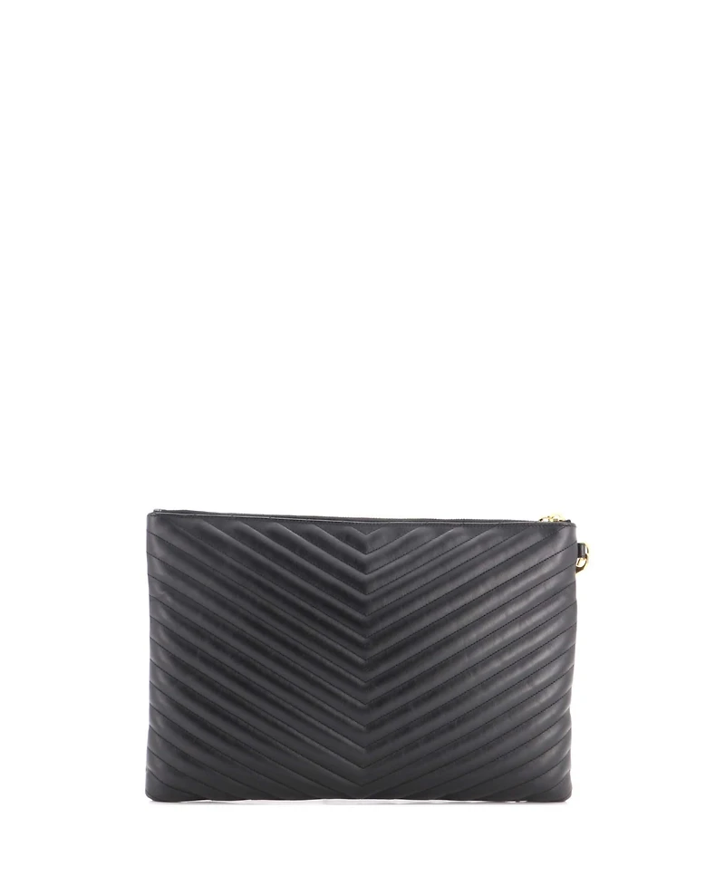 Pre-Owned Saint Laurent Large Classic Monogram Wristlet Pouch Matelasse Chevron Leather