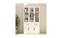 Fufu&Gaga 47.2 in. Wide x 78.9 in. H 8-Shelf Wood Standard Bookcase With Adjustable Shelves, Tempered Glass Doors, Drawers