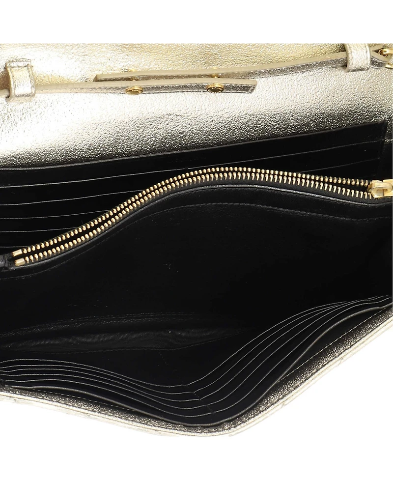 Pre-Owned Saint Laurent Medium Classic Monogram Wallet on Chain Matelasse Chevron Metallic Leather