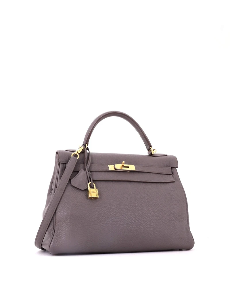 Pre-Owned Hermes Kelly 32 Handbag Grey Togo with Gold Hardware