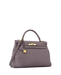 Pre-Owned Hermes Kelly 32 Handbag Grey Togo with Gold Hardware