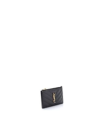 Pre-Owned Saint Laurent Monogram Fragments Zip Card Holder Matelasse Chevron Leather
