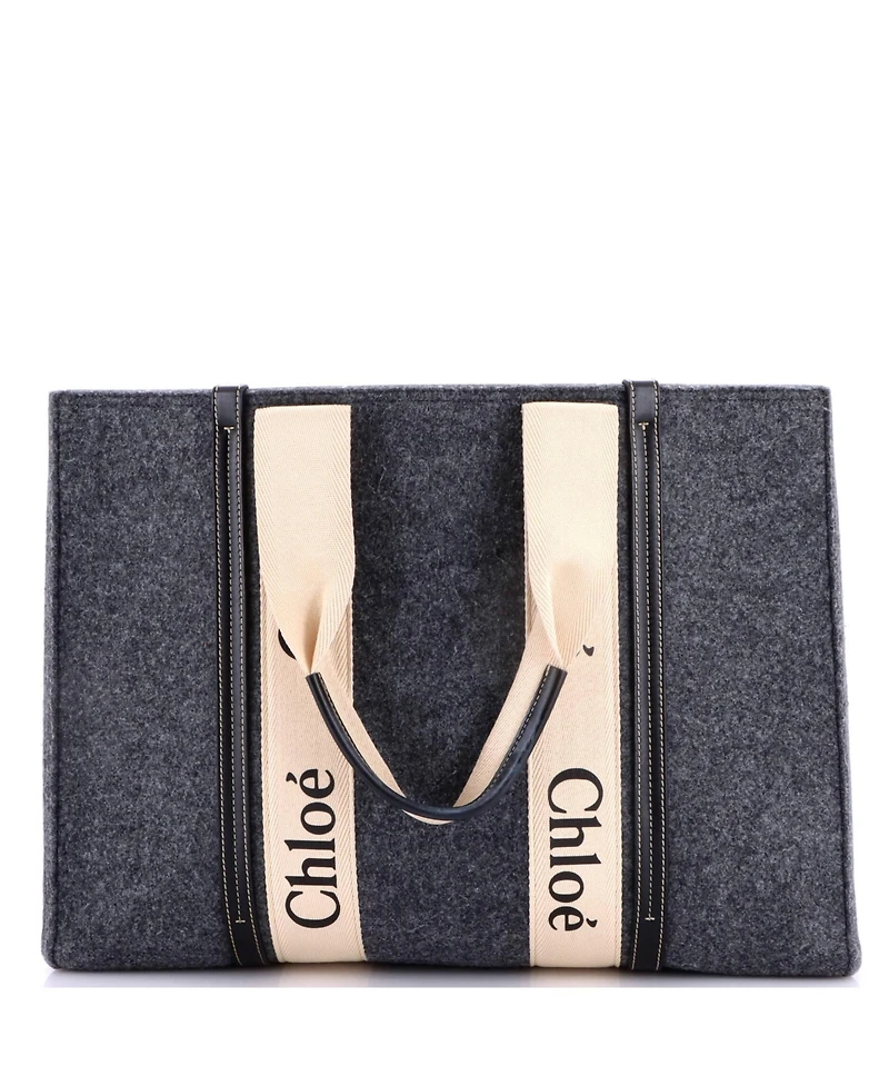 Pre-Owned Chloe Large Woody Tote Recycled Felt with Leather and Canvas