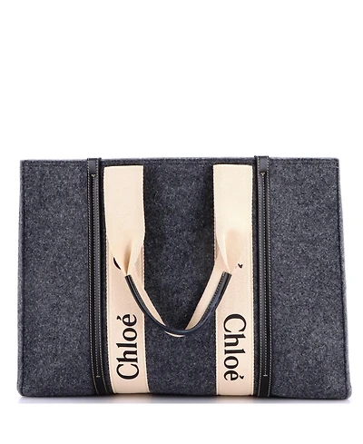 Pre-Owned Chloe Large Woody Tote Recycled Felt with Leather and Canvas