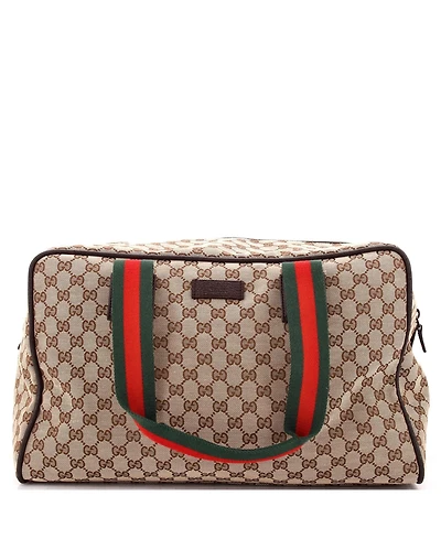 Pre-Owned Gucci Medium Web Carry On Duffle Bag Gg Canvas with Leather