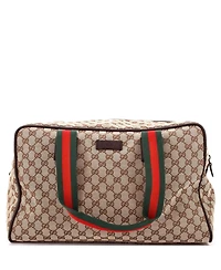 Pre-Owned Gucci Medium Web Carry On Duffle Bag Gg Canvas with Leather