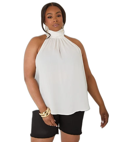 Ashley Stewart Women's High-Neck Crepe Keyhole-Back Top