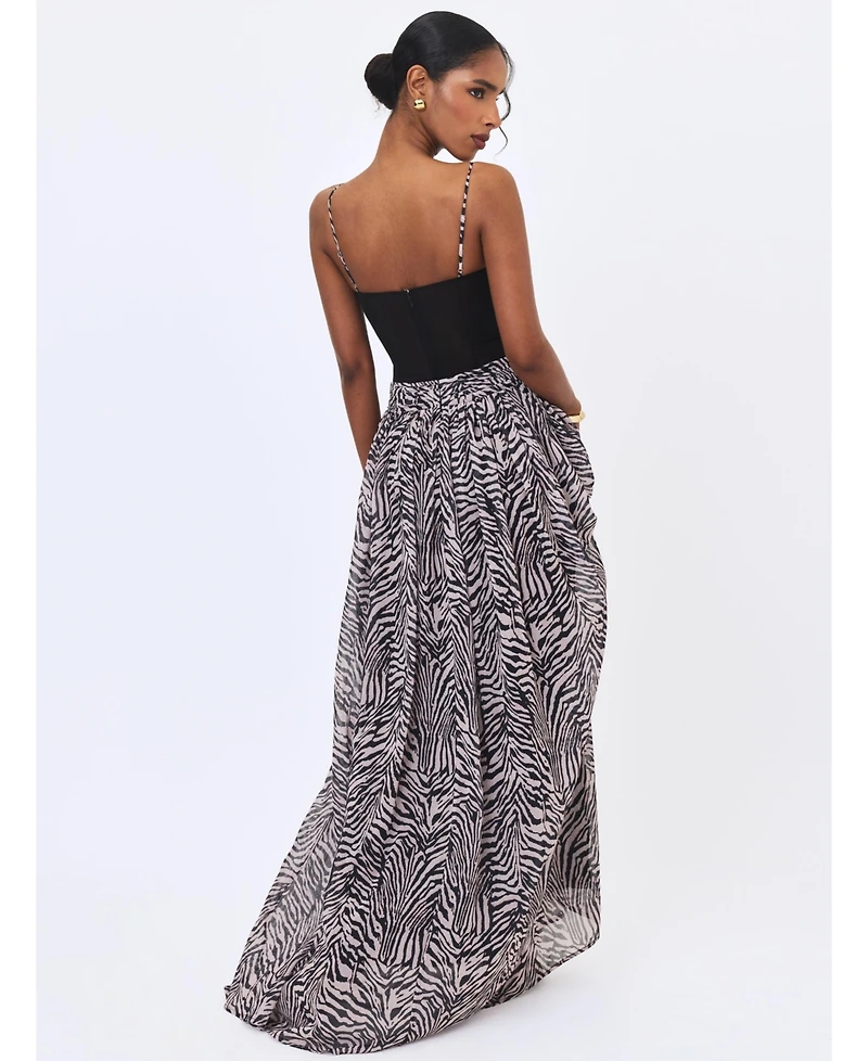 Miss Circle Women's Onora Zebra Print Chiffon Dipped Waist Maxi Dress