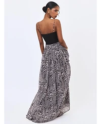 Miss Circle Women's Onora Zebra Print Chiffon Dipped Waist Maxi Dress