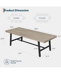 gaomon Industrial Rectangular Dining Table for 8-10, Heavy-Duty Metal Frame Wood-Look Top, Non-Extendable for Home and Restaurant