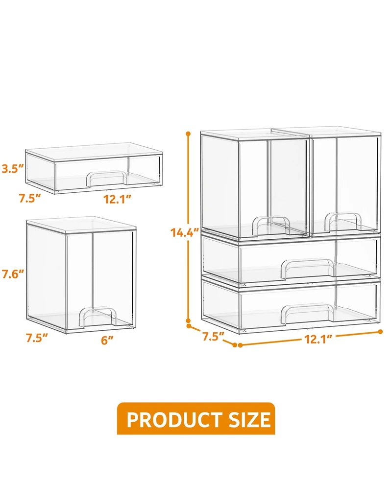 SpaceAid Baby Bottle Storage, 4 Pack Stackable Clear Drawer Unit with 2 Medium and 2 Large Bin for Countertop, Cabinet, Vanity and Bathroom