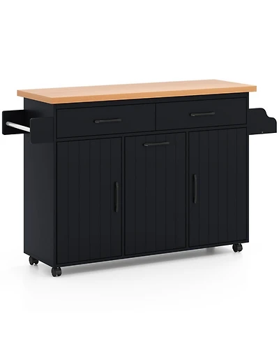 Sugift Mobile Kitchen Island Table with Hidden Trash Storage Pull-Out Drawers and Adjustable Shelves