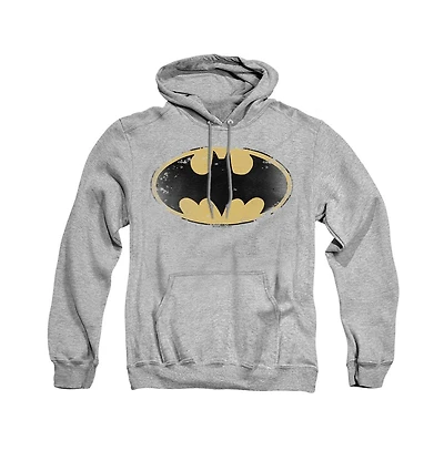 Batman Men's Distressed Shield Kangaroo Pocket Pull-Over Hoodie