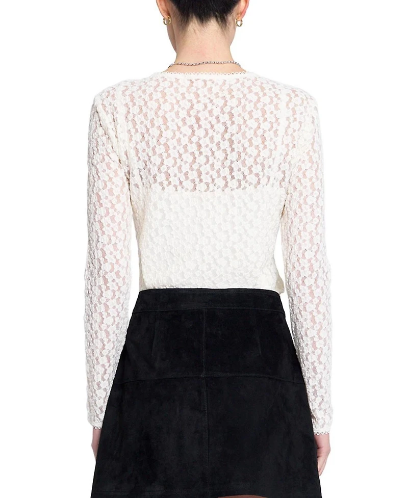 Central Park West Women's Floral-Lace Long-Sleeve Crewneck Sweater