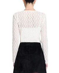 Central Park West Women's Floral-Lace Long-Sleeve Crewneck Sweater