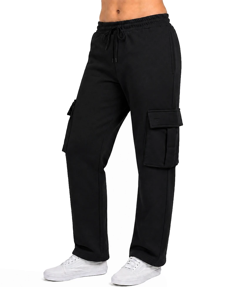 Blue Ice Women's Loose-Fit Cargo Pockets Open-Bottom Fleece Joggers