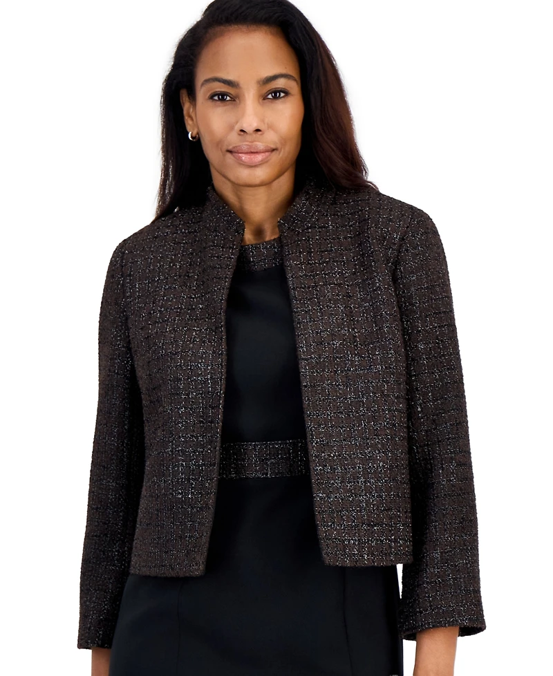 Kasper Petite Stand Collar Bell-Sleeve Cropped Cardigan