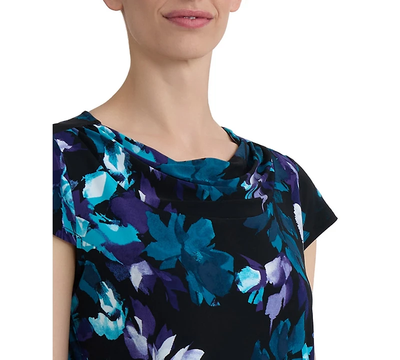 Kasper Women's Printed Cowl-Neck Cap-Sleeve Blouse