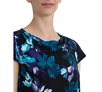 Kasper Women's Printed Cowl-Neck Cap-Sleeve Blouse