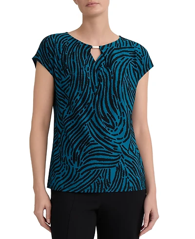 Kasper Women's Printed Diamond-Neck Blouse
