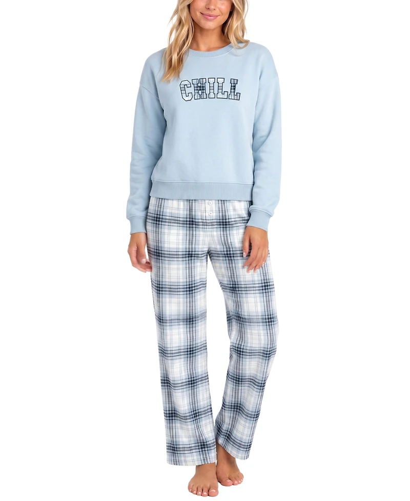 Roudelain Women's Plaid Flannel Top and Pants Pajama Set