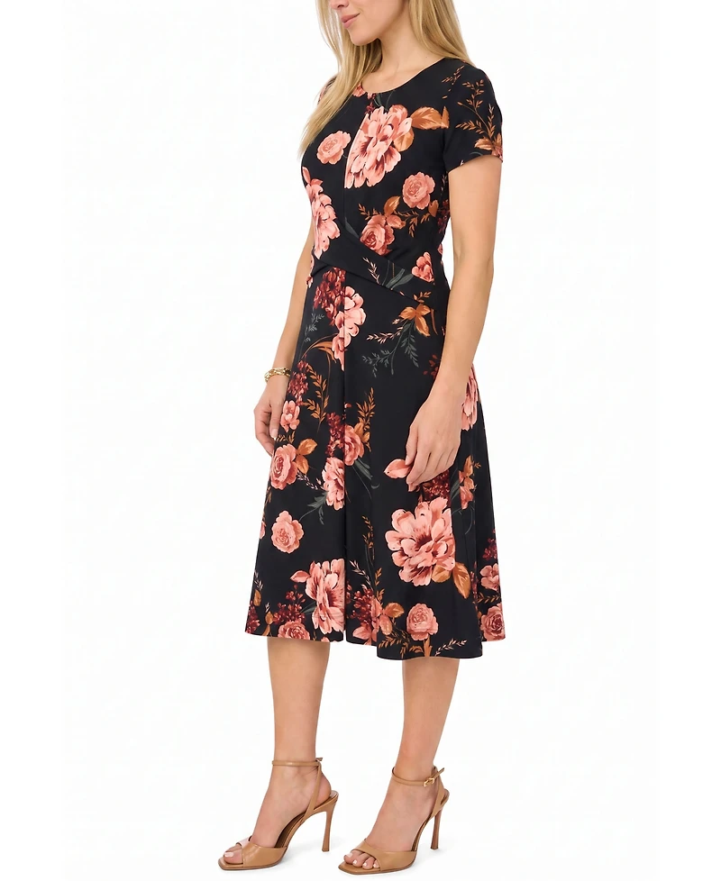 Msk Petite Twist Waist Floral A-Line Midi Dress