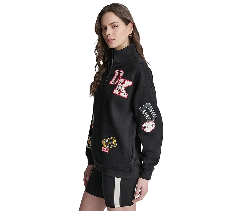 Dkny Sport Women's Campus Patch Quarter-Zip Sweatshirt