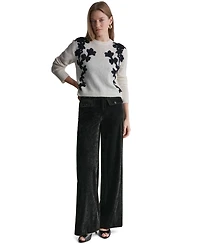 Bcbg Women's Oversized Floral-Applique Crewneck Long-Sleeve Sweater