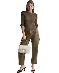 Bcbg Women's Ruffle-Trim Ribbed-Knit Long-Sleeve Crewneck Sweater