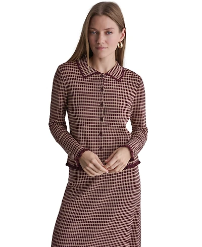 Bcbg Women's Plaid Collared Long-Sleeve Cardigan