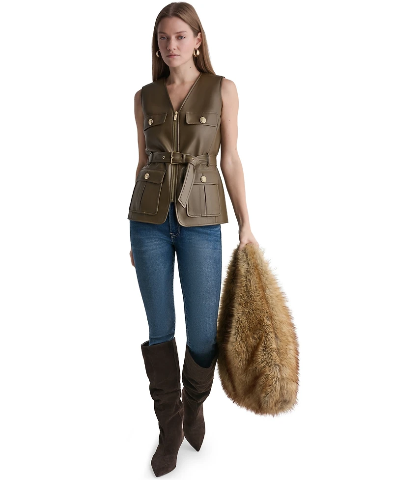 Bcbg Women's Faux Leather Belted Sleeveless Vest