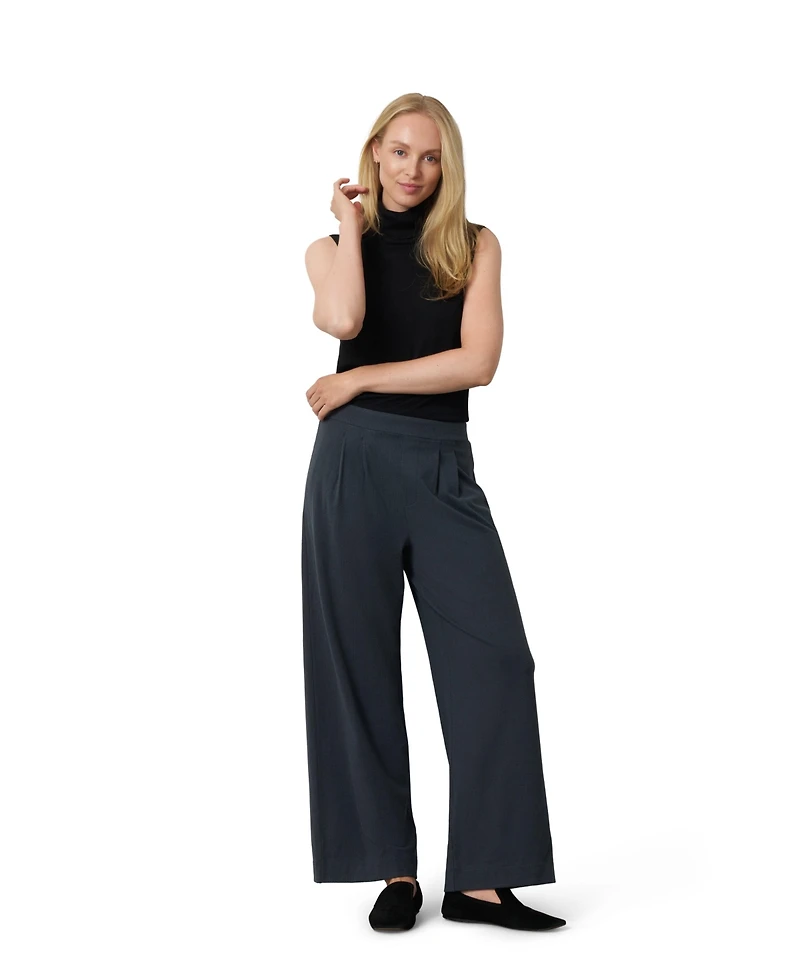 Cable & Gauge Women's Pleated Wide-Leg Pull-On Pants