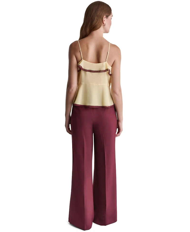 Bcbg Women's V-Neck Ruffle Front Contrast Trim Tank