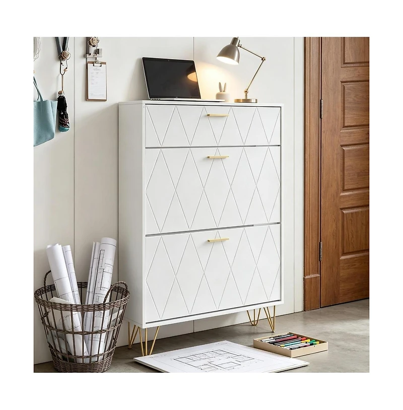 Slickblue Freestanding Shoe Organizer Cabinet with 3 Flip Drawers for Entryway